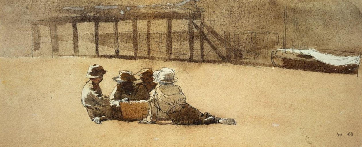 Quatre garçons sur une plage - Winslow Homer
