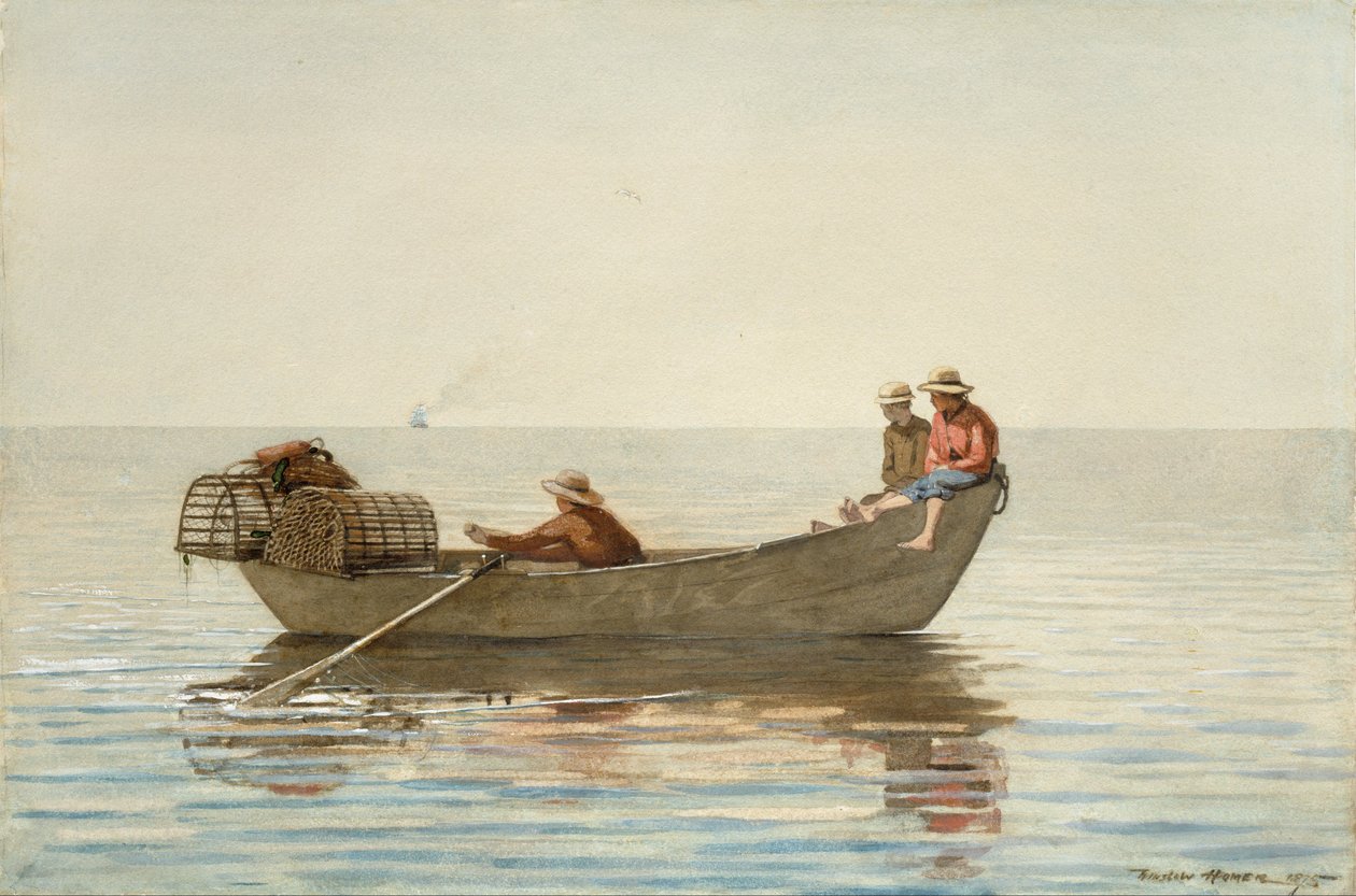 Trois garçons dans une doris avec des casiers à homards - Winslow Homer