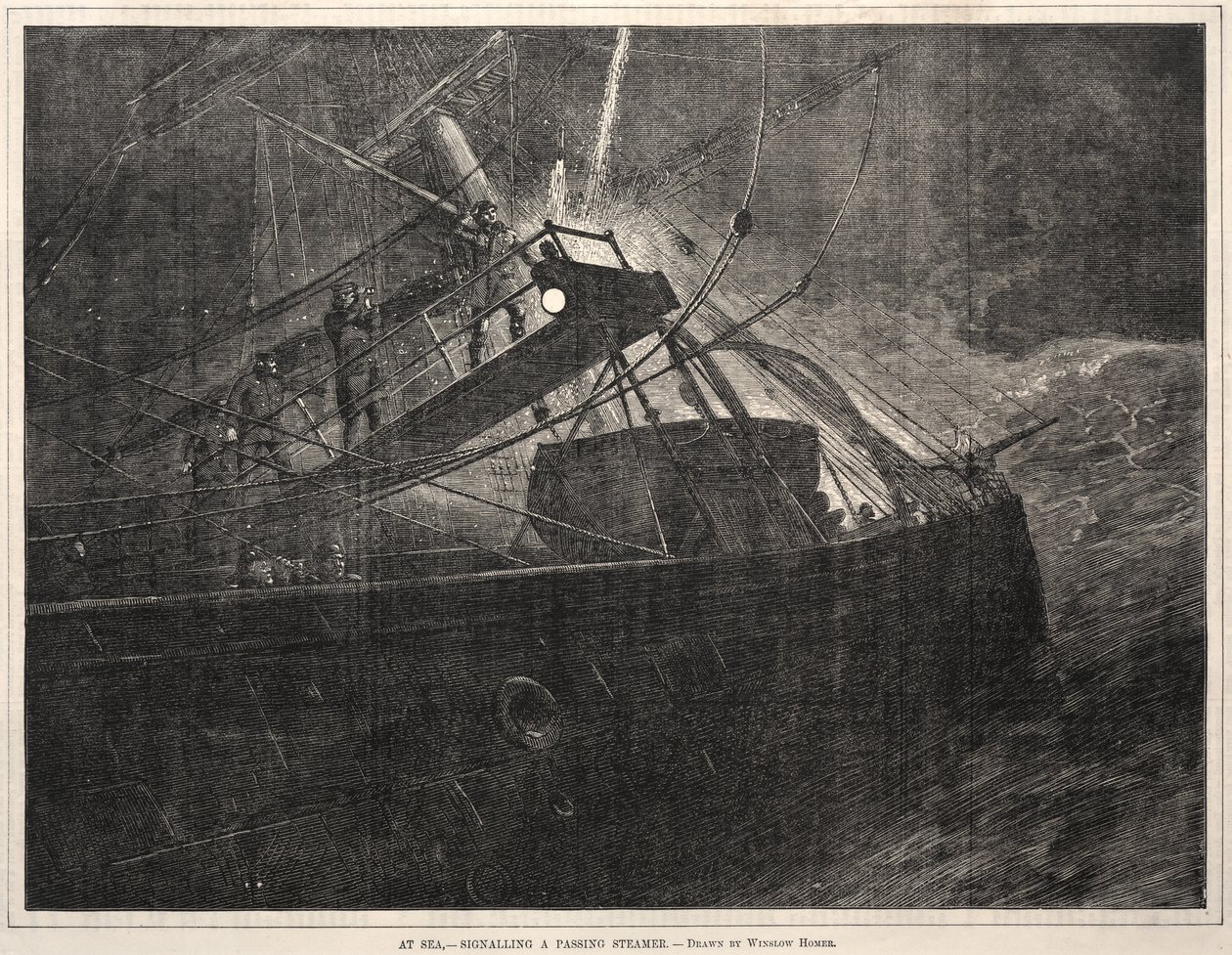 En mer, signalant un vapeur passant, 1871 - Winslow Homer