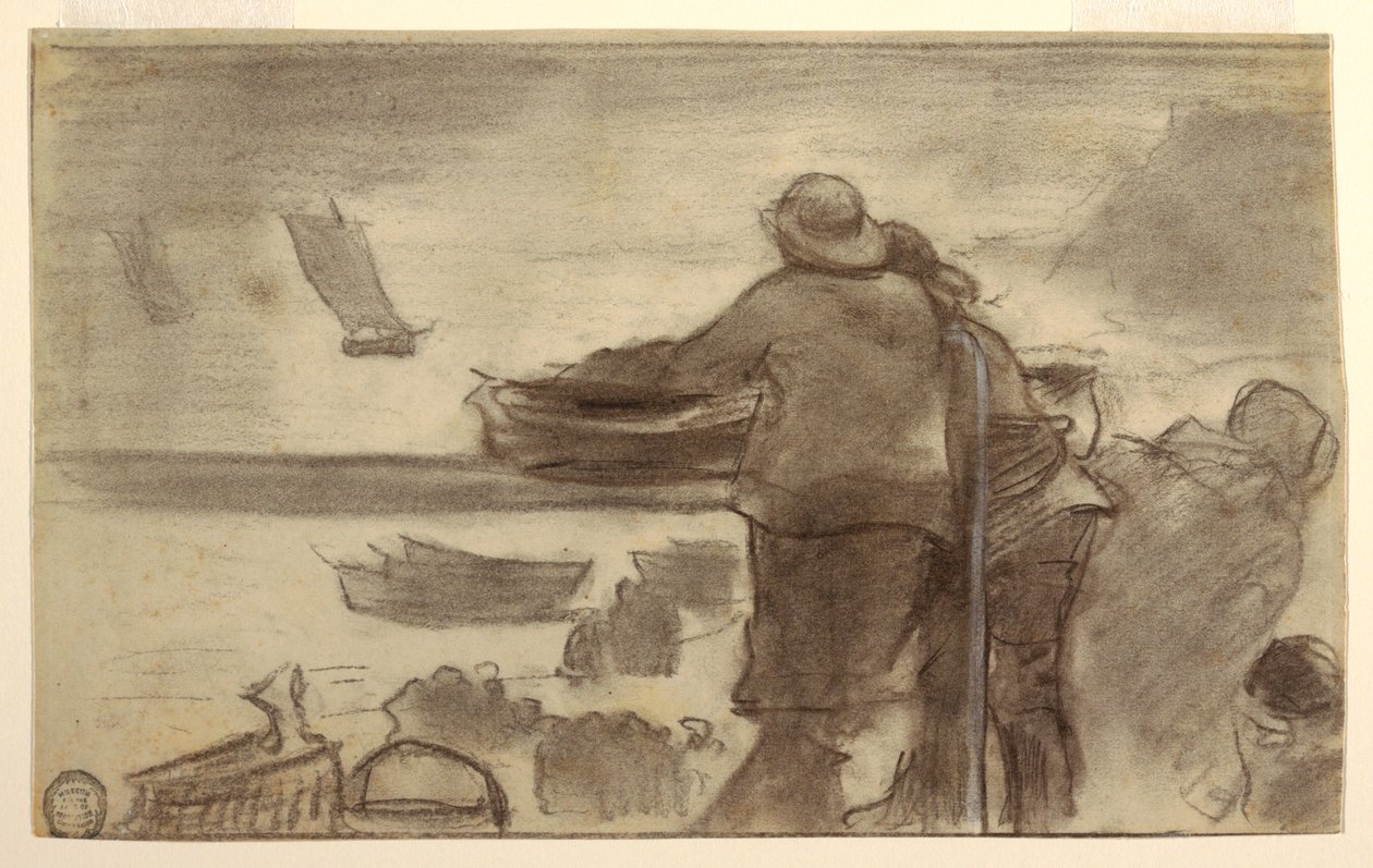 Plage avec bateaux et personnes, Cullercoats, Angleterre - Winslow Homer