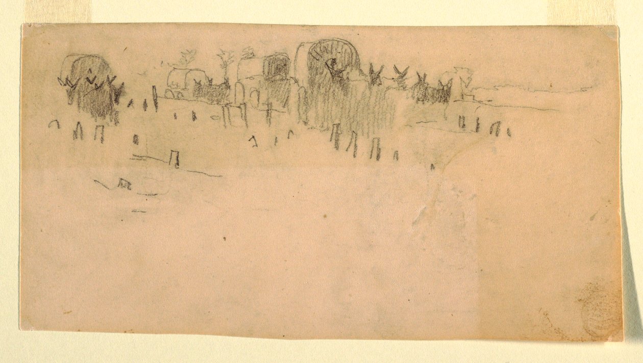 Dessin, train de chariots de l