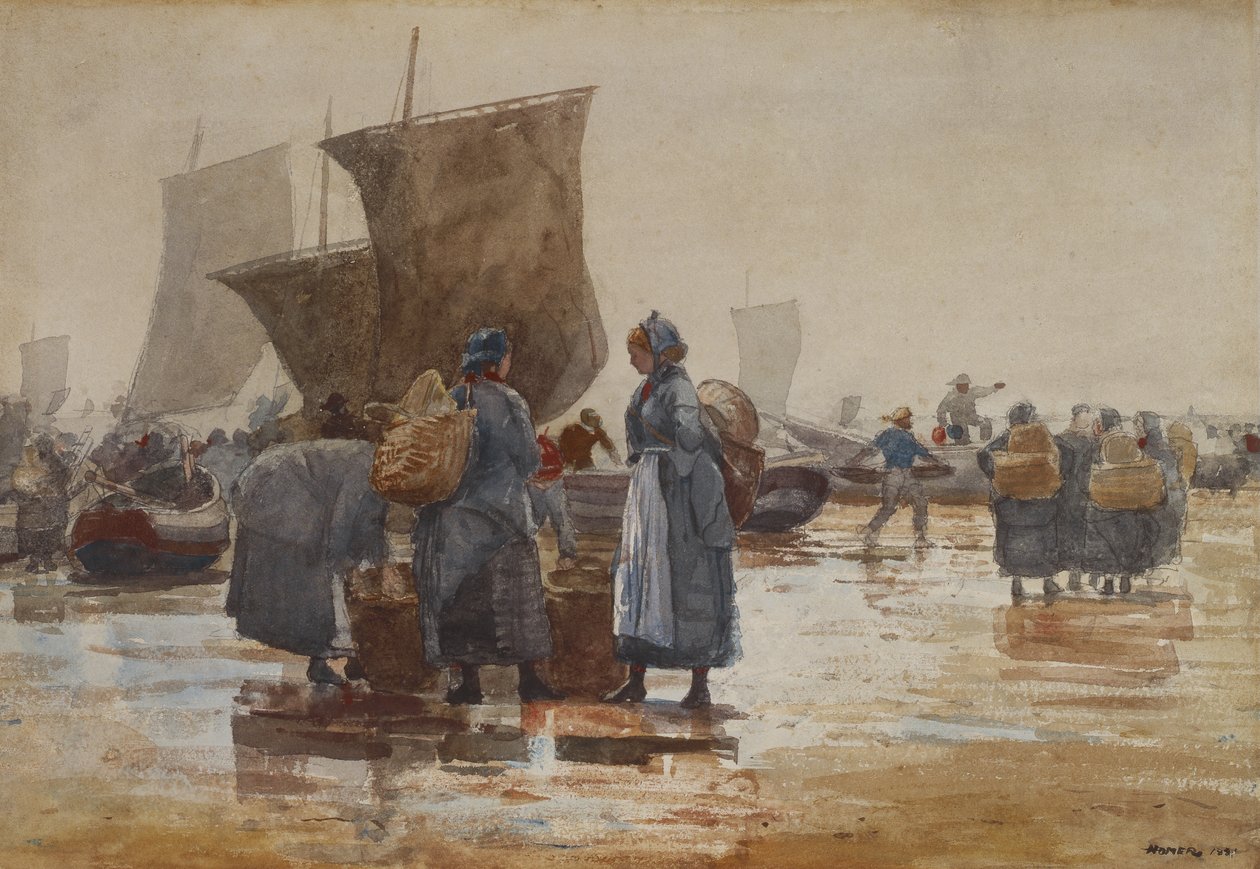 Pêcheurs sur la plage à Cullercoats - Winslow Homer