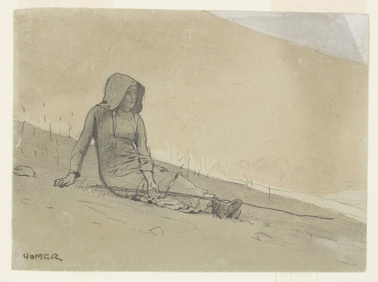 Fille assise sur une colline - Winslow Homer