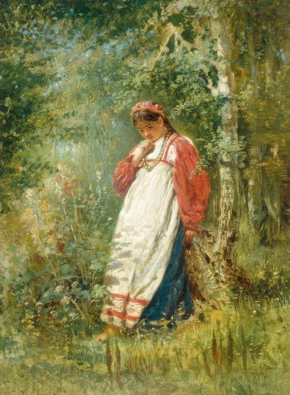 Jeune femme dans la forêt - Wladimir Jegorowitsch Makowski