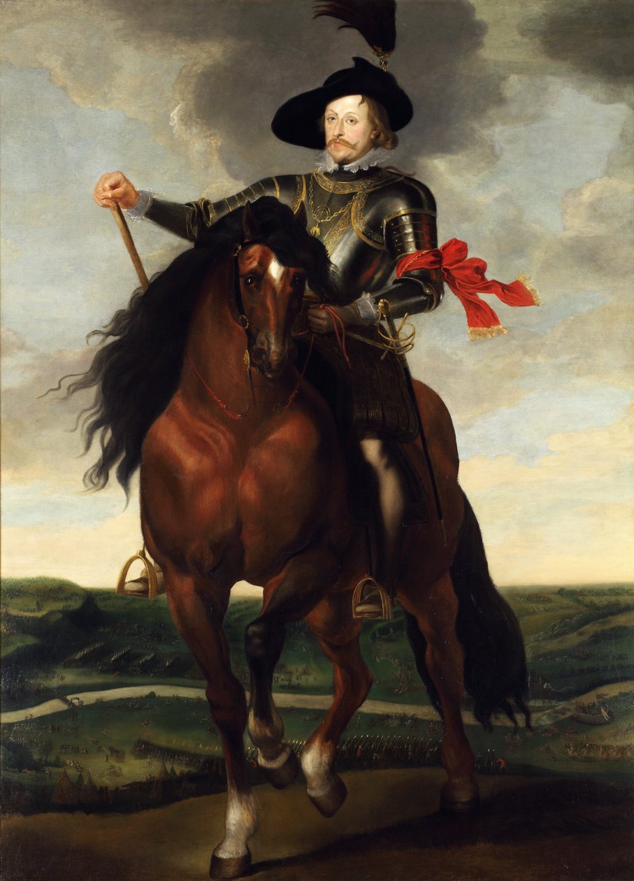Portrait équestre du prince héritier Władysław Vasa avec la bataille de Khotyn en arrière-plan - Workshop of Peter Paul Rubens