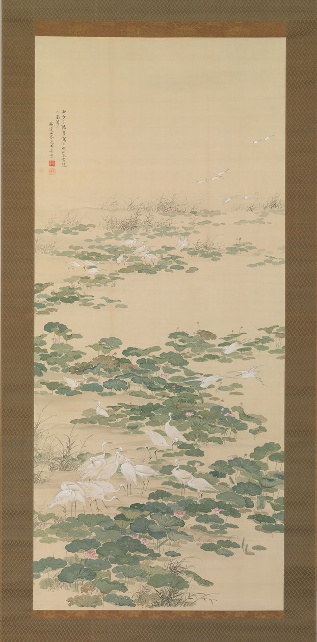 Aigrettes dans un étang de lotus, 1852 - Yamamoto Baiitsu