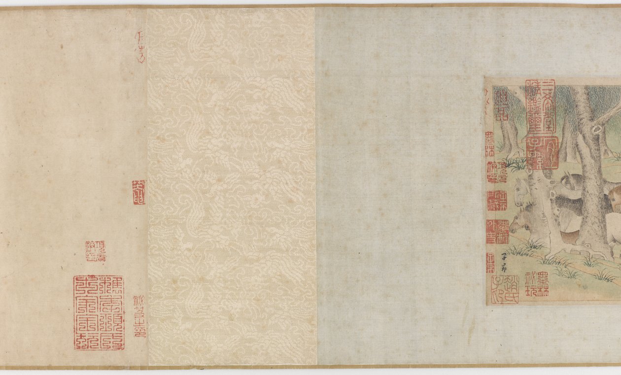 Chevaux et palefreniers traversant une rivière, dynastie Yuan ou début de la dynastie Ming, 14ème siècle - Zhao Mengfu Chao Meng Fu or