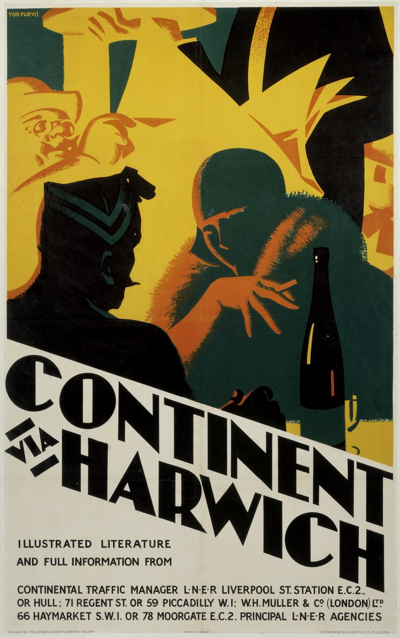 Continent via Harwich, affiche LNER - Ferdinand Georg Waldmuller