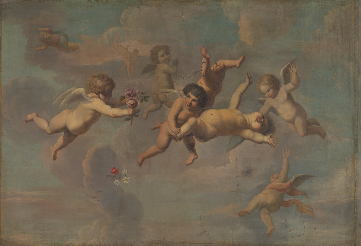 Putti culbuto avec fleurs - anonymous 