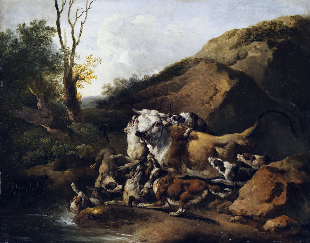 Aurochs en combat contre une meute de chiens de chasse - attributed to Johann Heinrich Roos
