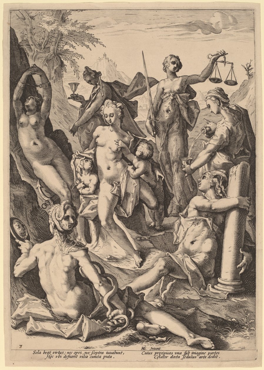 Les Sept Vertus - attributed to Jacob Matham, after Hendrik Goltzius