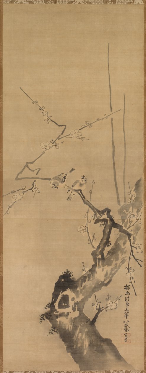 Moineaux sur un prunier en fleurs - attributed to Kano Tan’yū