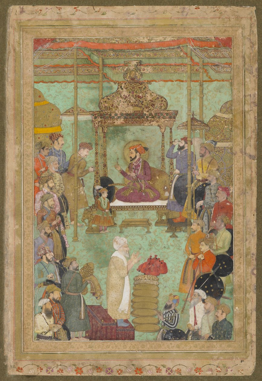 Shah Jahan sur le trône avec Mahabat Khan et un cheikh, "Le Padshahnama" - son of Aqa Riza Abid