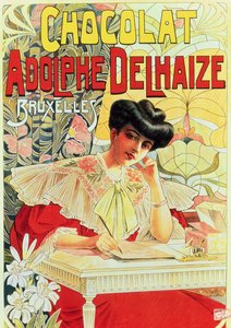 Affiche publicitaire pour le chocolat Adolphe Delhaize, vers 1900