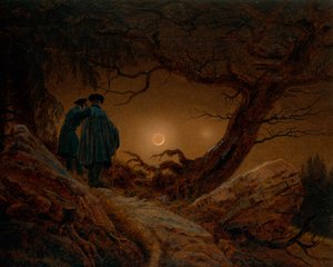 Deux hommes contemplant la lune