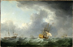 Navires anglais fuyant devant une tempête