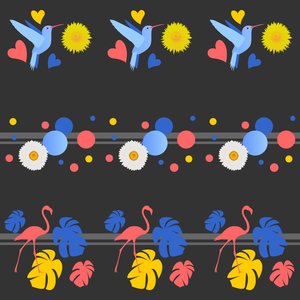 Oiseaux, fleurs, taches et rayures