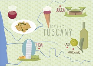 Carte de Lucca et Pisa, Toscane, Italie