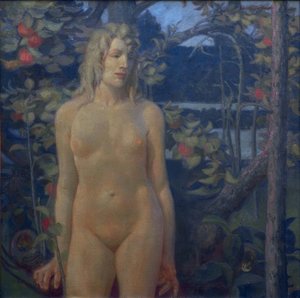 Nu féminin debout dans le paysage