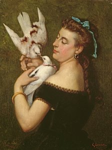 Femme avec des pigeons