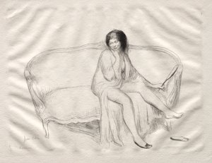 Femme nue assise sur un canapé