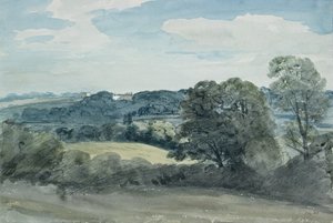 Paysage avec bâtiments au loin