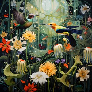 colibris et une grenouille dans la forêt 2