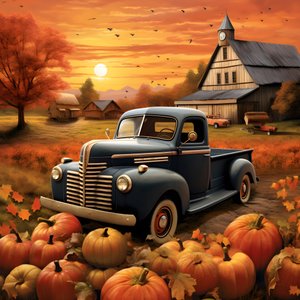 un camion pickup vintage par un soir de coucher de soleil d