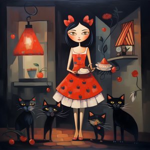 Femme chat folle en robe 1