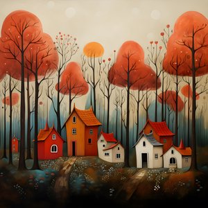 quatre maisons rouges dans la forêt 1