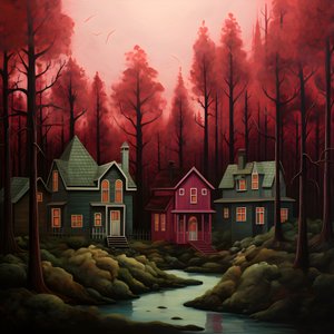 quatre maisons rouges dans la forêt 4