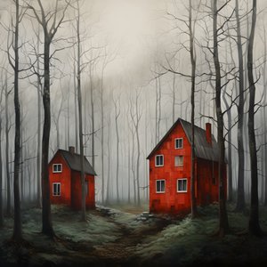 deux maisons rouges dans la forêt 1