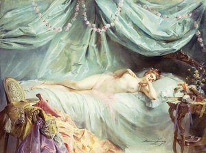 Nu allongé dans un intérieur élégant