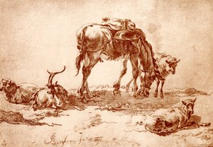 Pâturage avec âne, chèvre et mouton