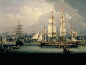 Clipper à quatre mâts dans le port de Liverpool, vers 1810