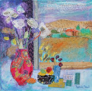 Fleurs à la fenêtre 2014, collage acrylique sur papier