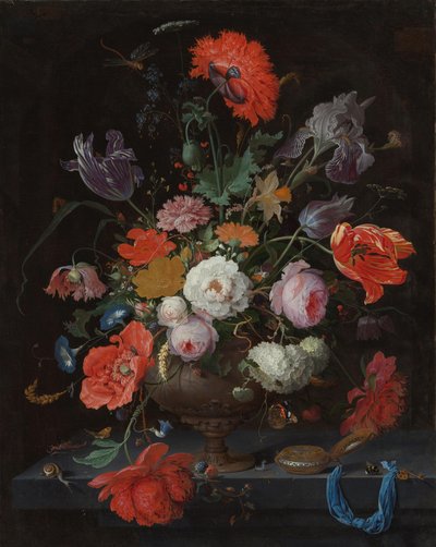 Nature morte avec des fleurs et une montre - Abraham Mignon