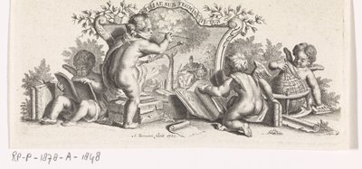 Quatre putti étudiant et peignant - Abraham Zeeman