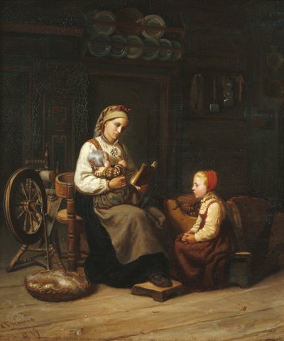 La mère enseignant - Adolph Tidemand