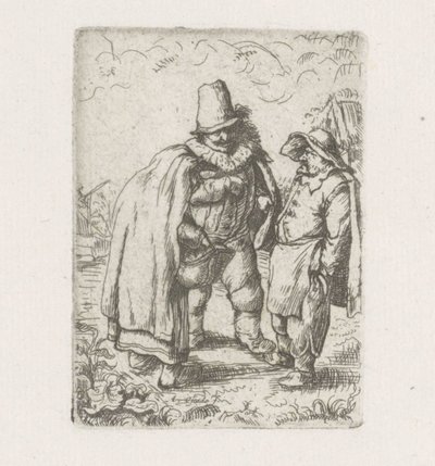 Homme avec col plissé avec un couple de paysans - Adriaen van Ostade