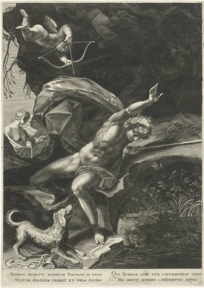 Narcisse à la source (Hercule et Cerbère) - Egidius  Sadeler (II)