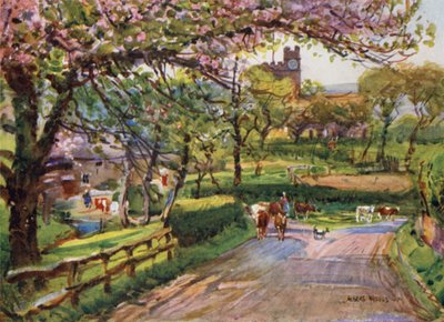 Samlesbury, dans le Lower Ribblesdale (lithographie en couleur) - Albert Woods