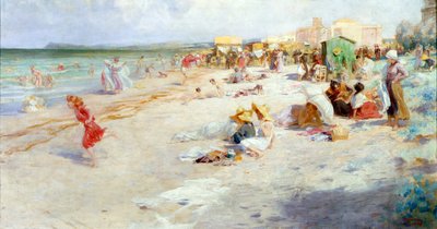 Une plage animée en été - Alois Hans Schram