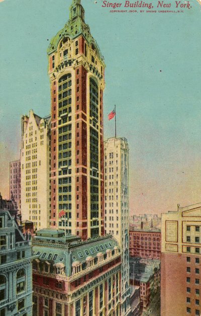 Le Singer Building, New York, vers 1900-09 - American School