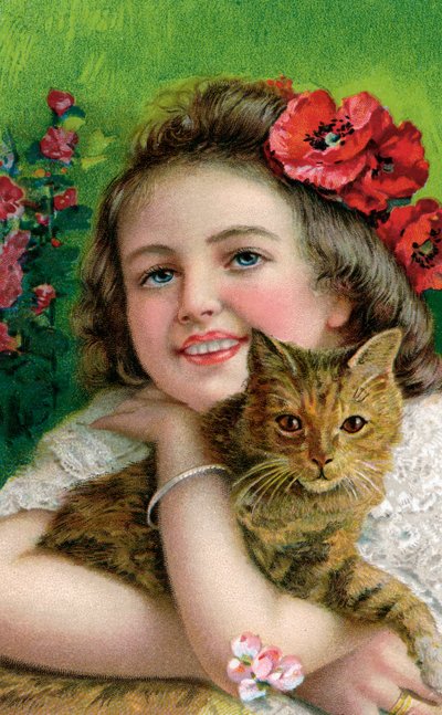 Fille victorienne avec un chat de compagnie - American School