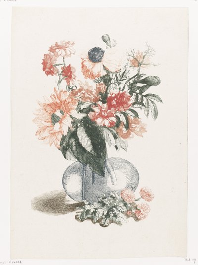 Vase en verre avec différentes fleurs et un tournesol - Anonymous