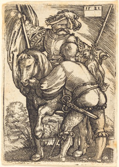 Porte-étendard à cheval et fantassin - Barthel Beham