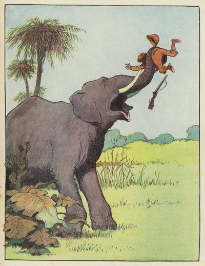 Éléphant attaquant un chasseur - Benjamin Rabier