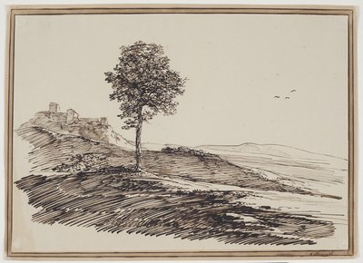 Paysage de montagne avec arbres, maisons en arrière-plan - C.F. von Rumohr