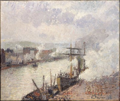 Bateaux à vapeur dans le port de Rouen - Camille Pissarro